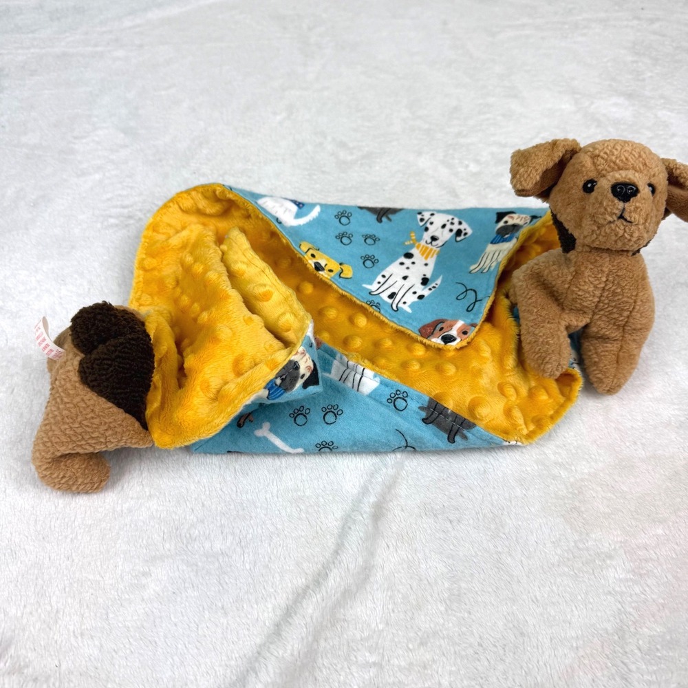 Ty Beanie Babies Tuffy Dog Plush Security Blanket Lovey Blue Yellow 1996